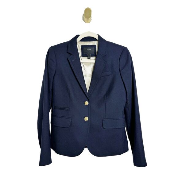 J. Crew Schoolboy Navy Blue Gold Button Wool Blend Fitted Blazer US 2 - Picture 2 of 6